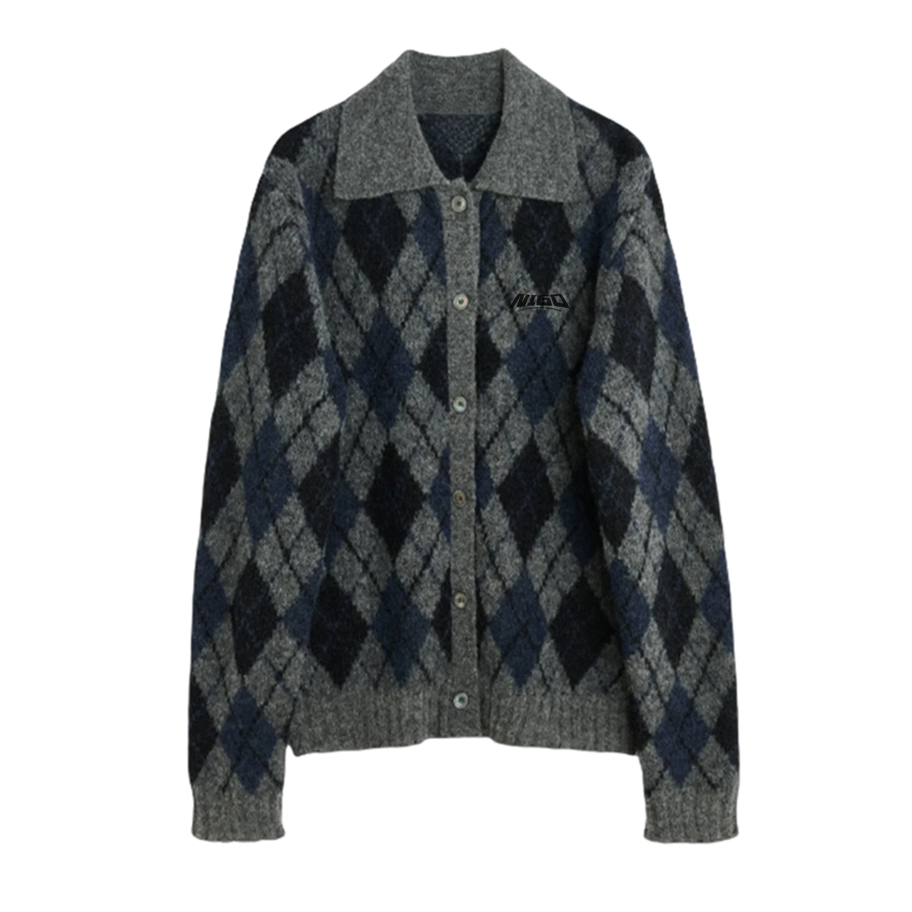 

NIGO Men's Wool Blend Argyle Knit Cardigan Lapel Design Casual Fit Warm Sweater Coat Autumn Winter Fashion #NIGO9333Z