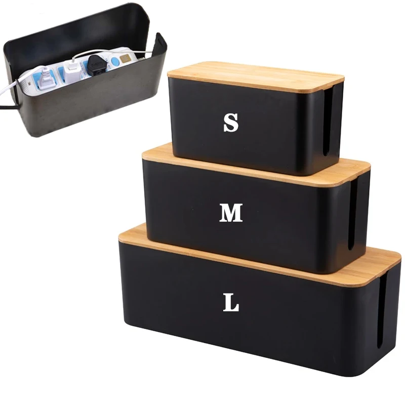 

Cable Storage Box Wooden Power Line Storage Case Dustproof Charger Socket Organizer Wire Case Home Cable Winder Organizer