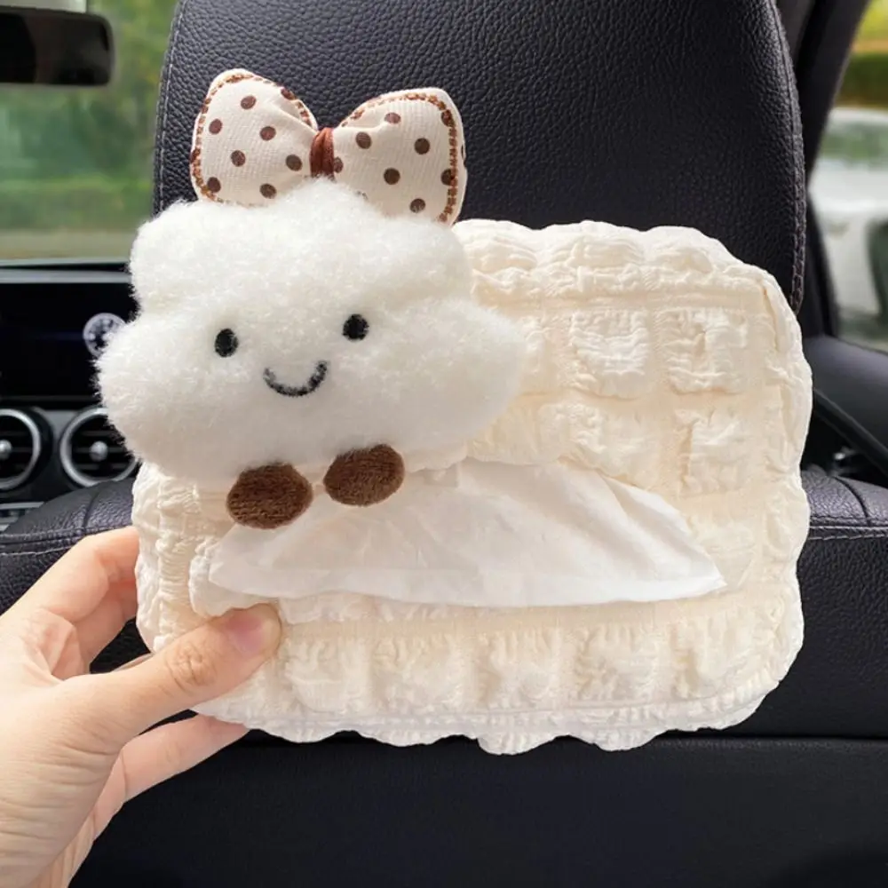 Creative Cloud Car Tissue Holder Cartoon Cute Car Backseat Tissue Box Soft Cloth Hanging Napkin Holder Automobile Decoration