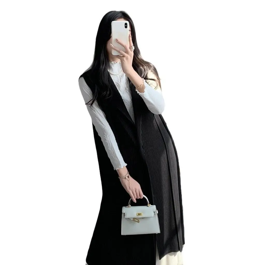 

Miyake Women's plus Size Vest High-End Temperament Loose Fit Mid-Length Fashion Suit for Commuter Autumn Outerwear