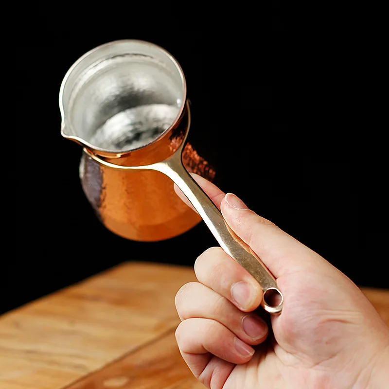 

100/400ml pure copper hand-brewed coffee pot with long handle, hand-hammered texture, Italian style, high-end hearth pot