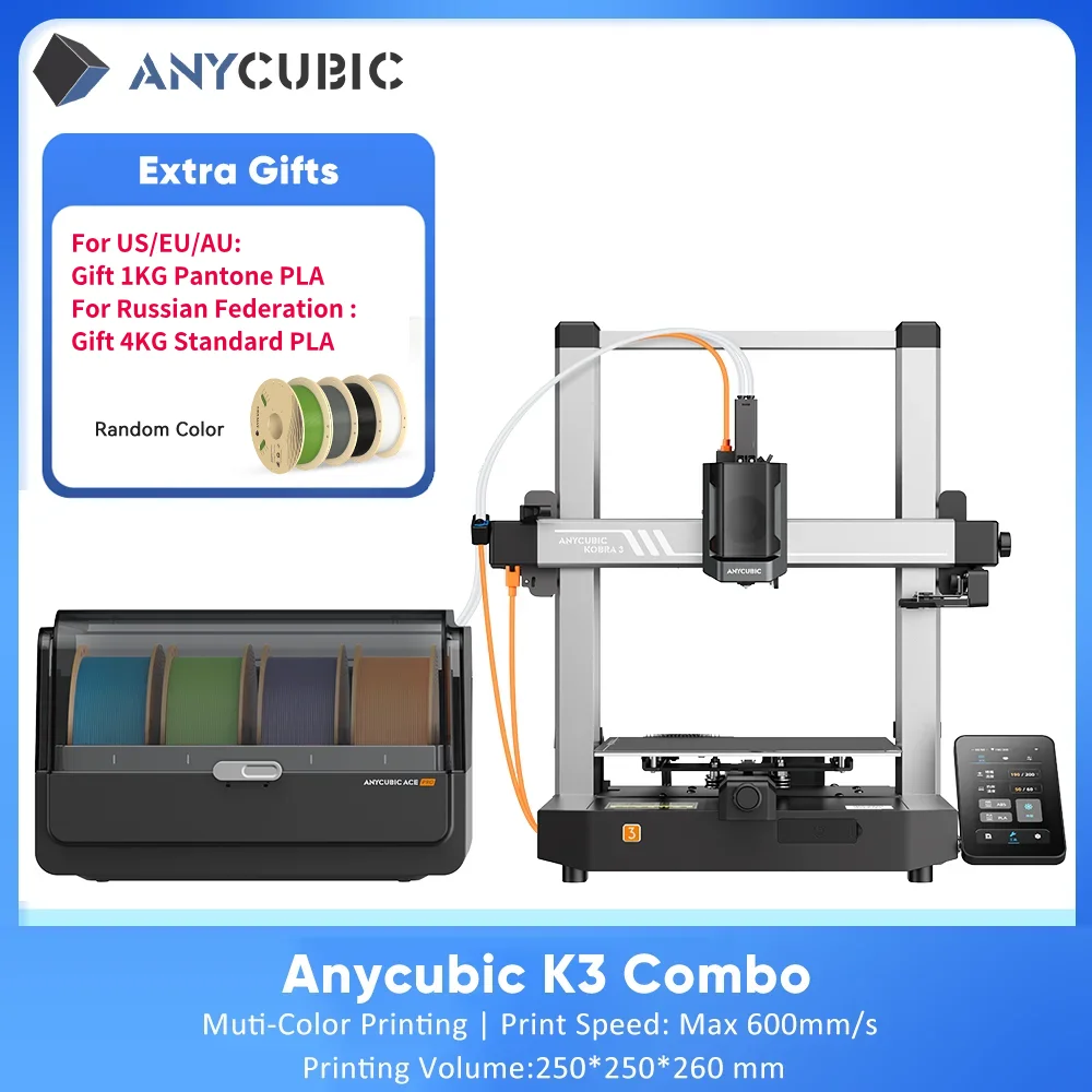 

ANYCUBIC K3 Combo Multi-Color FDM 3D Printer Print in 4 to 8 Color With Max 600mm/s Printing Speed Build Size 250mmx250mmx260mm