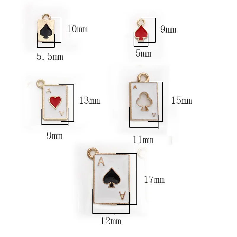 20pcs Enamel Spade Heart Club Poker Game Charms for Earrings Keychain Bracelet Pendants DIY Jewelry Making Accessories