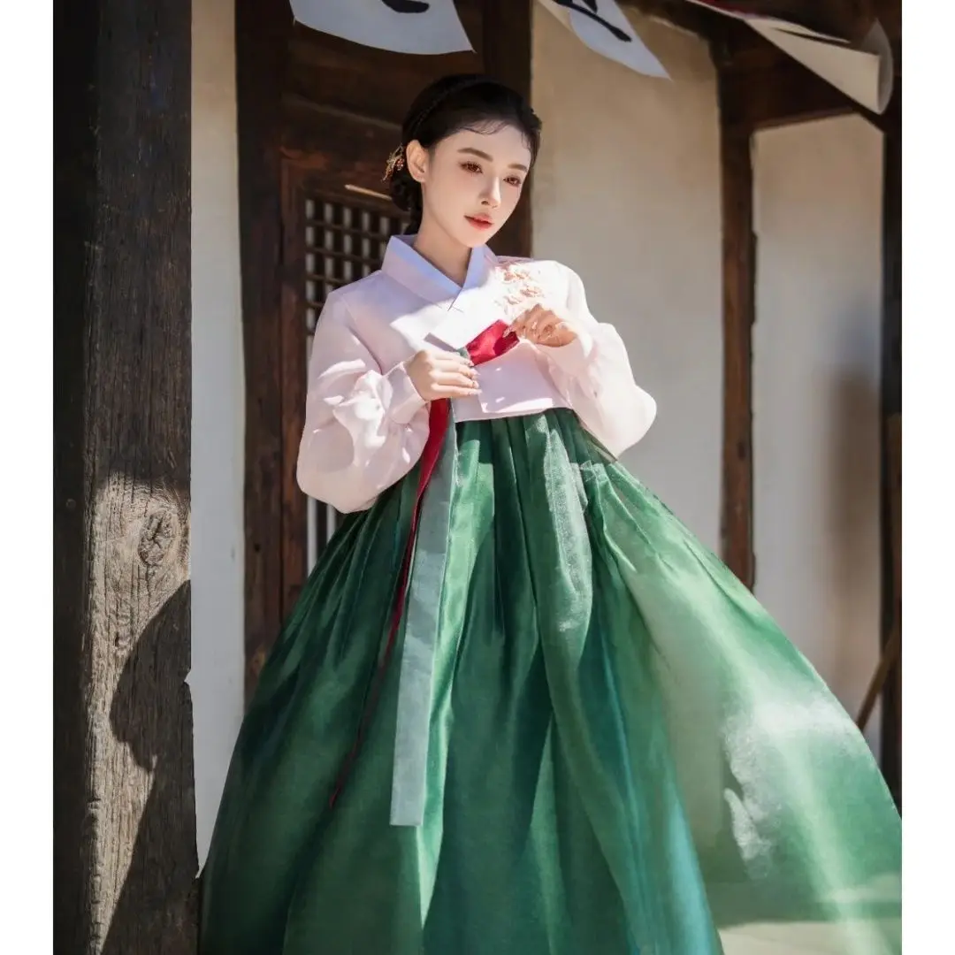 Costumes de spectacle Hanbok vert, robe de cour traditionnelle coréenne pour femme, Costumes de danse coréenne de minorité ethnique, nouvelle collection