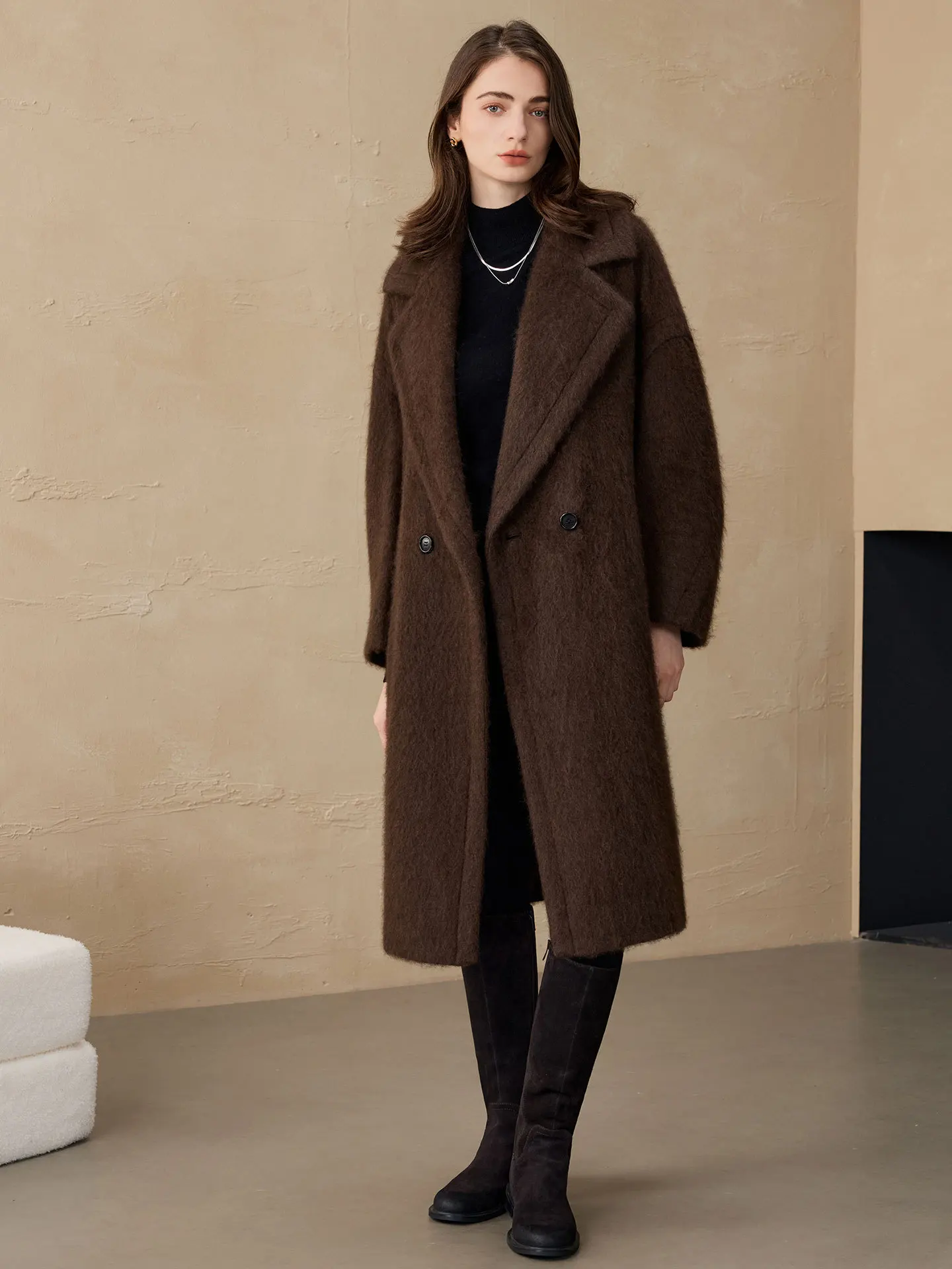 Allingentle Women's Blazer Woolen Fashion Long Jacket Big Coat 2-Button Suit Blazer for Daily Outfits Customize