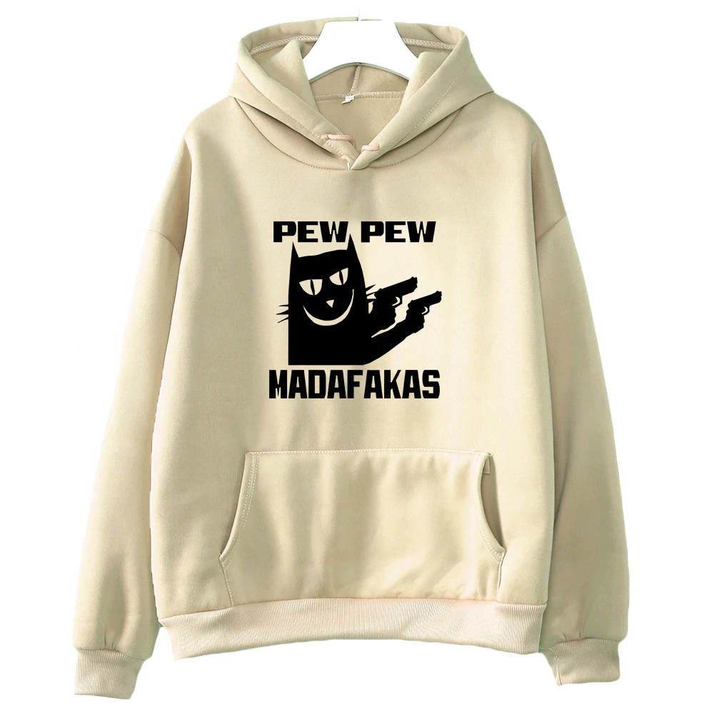 Pew Pew Madafakas Cat Black Print Hoodies Women Long Sleeve O Neck Sweatshirts Korean Fashion Girls Hoodie Tops Casual Hooded