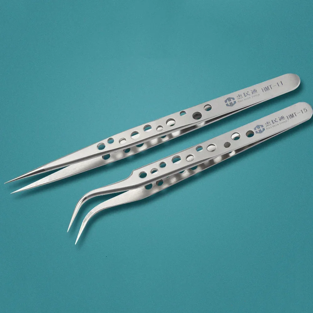 HMT-11 HMT-15 Precision Stainless Steel Tweezers Set, Anti-static Straight and Curved Tweezers, Mobile Phone Repair Tool