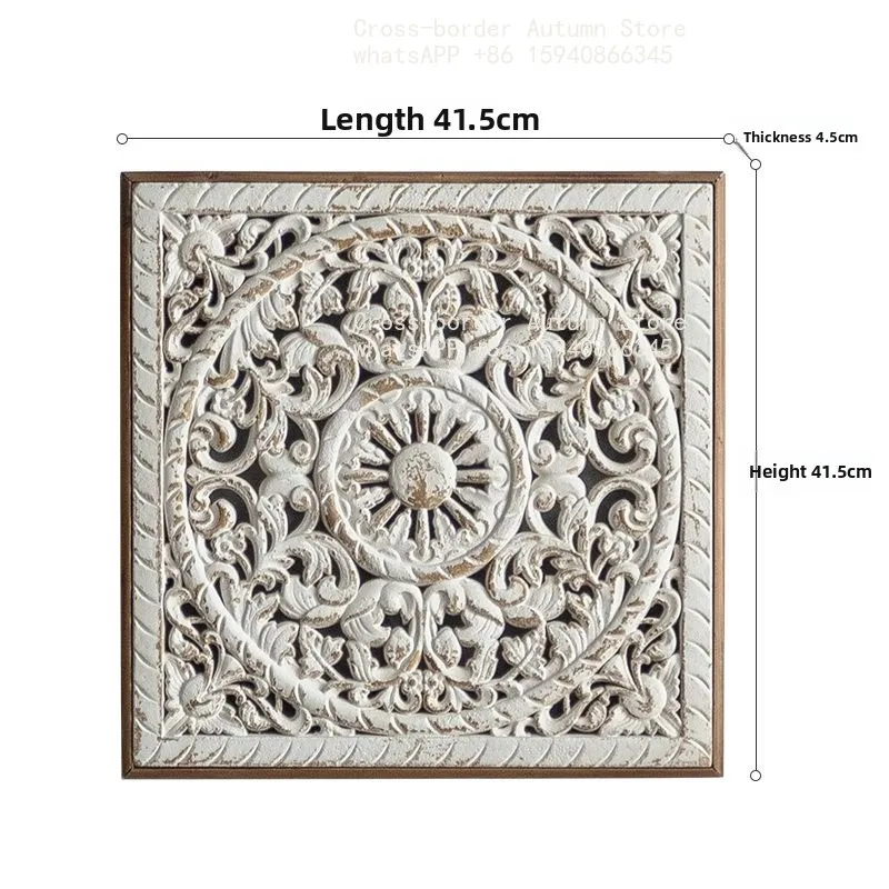 American rural wooden carved wall hanging, living room entrance wall background retro old hanging decoration