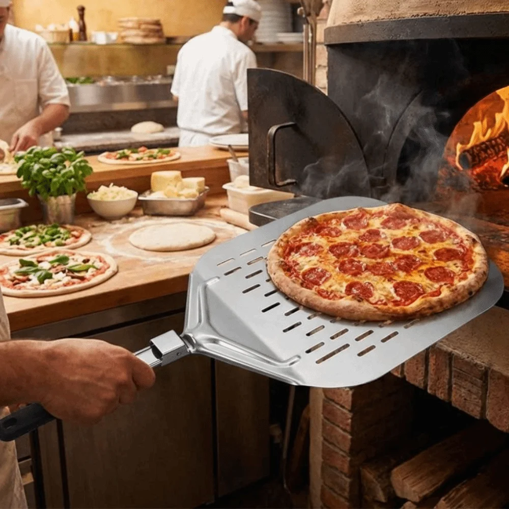 

Metal Non-Stick Pizza Shovel Long Handle Folding Pizza Peel Easy Glide Smooth Surface Pizza Turning Shovel Homemade Baking