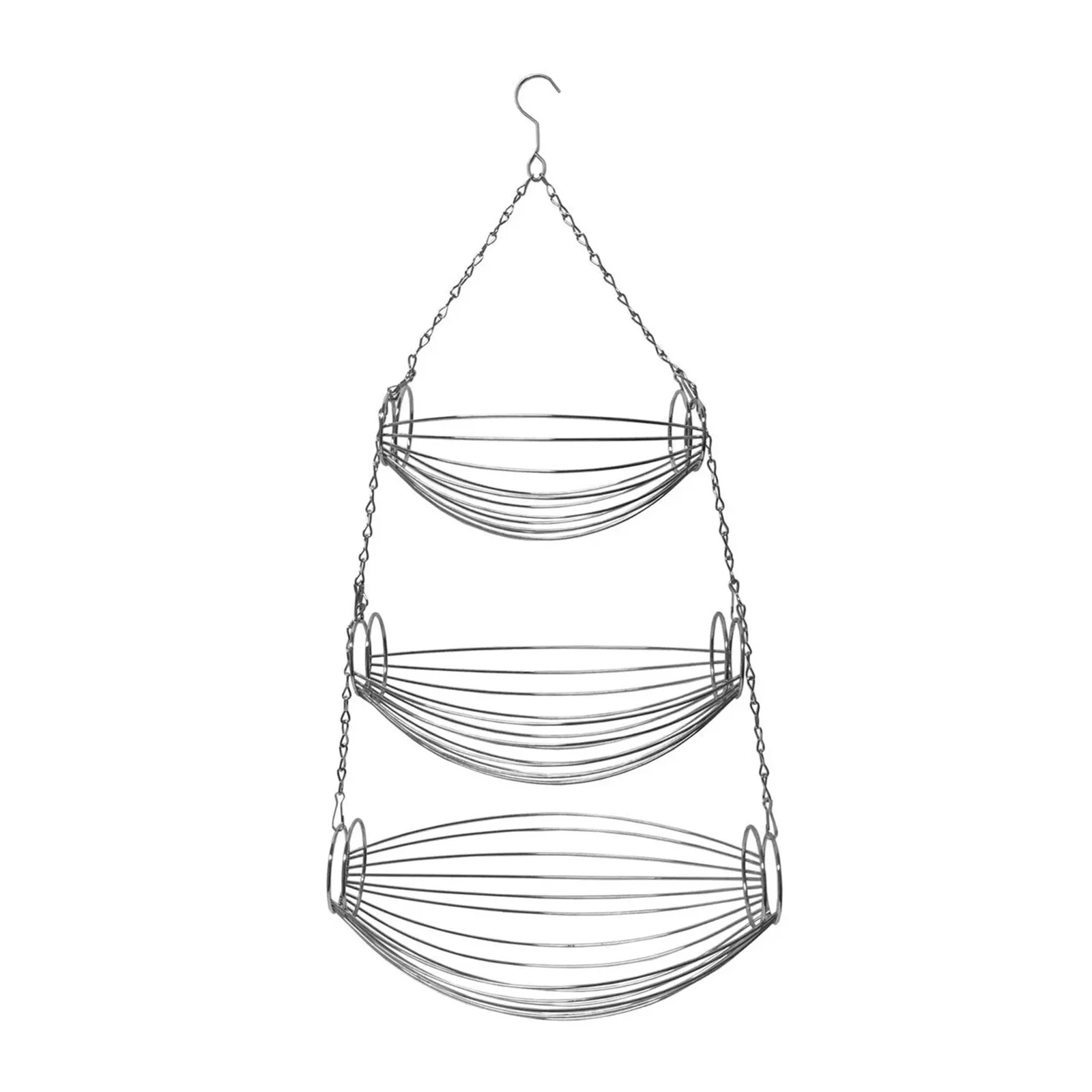 

Fruit Basket 3 Tier Hanging Oval Kitchen Organizer Basket Chrome Wire Decor