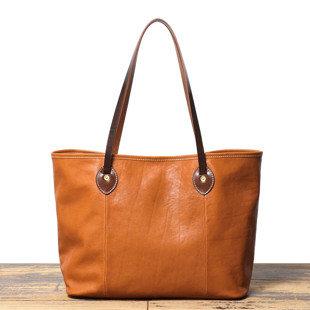 

LJ-D0869 Real Leather Women's Shoulder Bag, Vegetable Tanned Cowhide Fashion Tote Bag, Large Capacity Shopping Bag