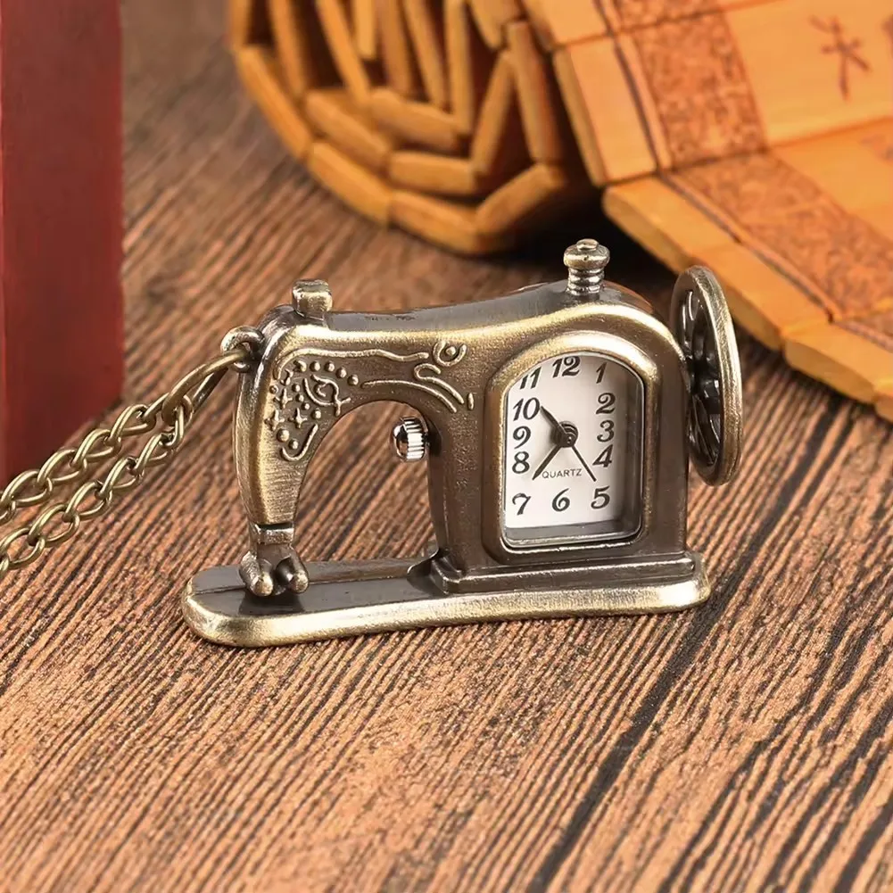 Vintage Small Palace Sewing Machine Pocket Watch, European and N Style, Sweater Chain, Ornaments, Female, Students, Cute