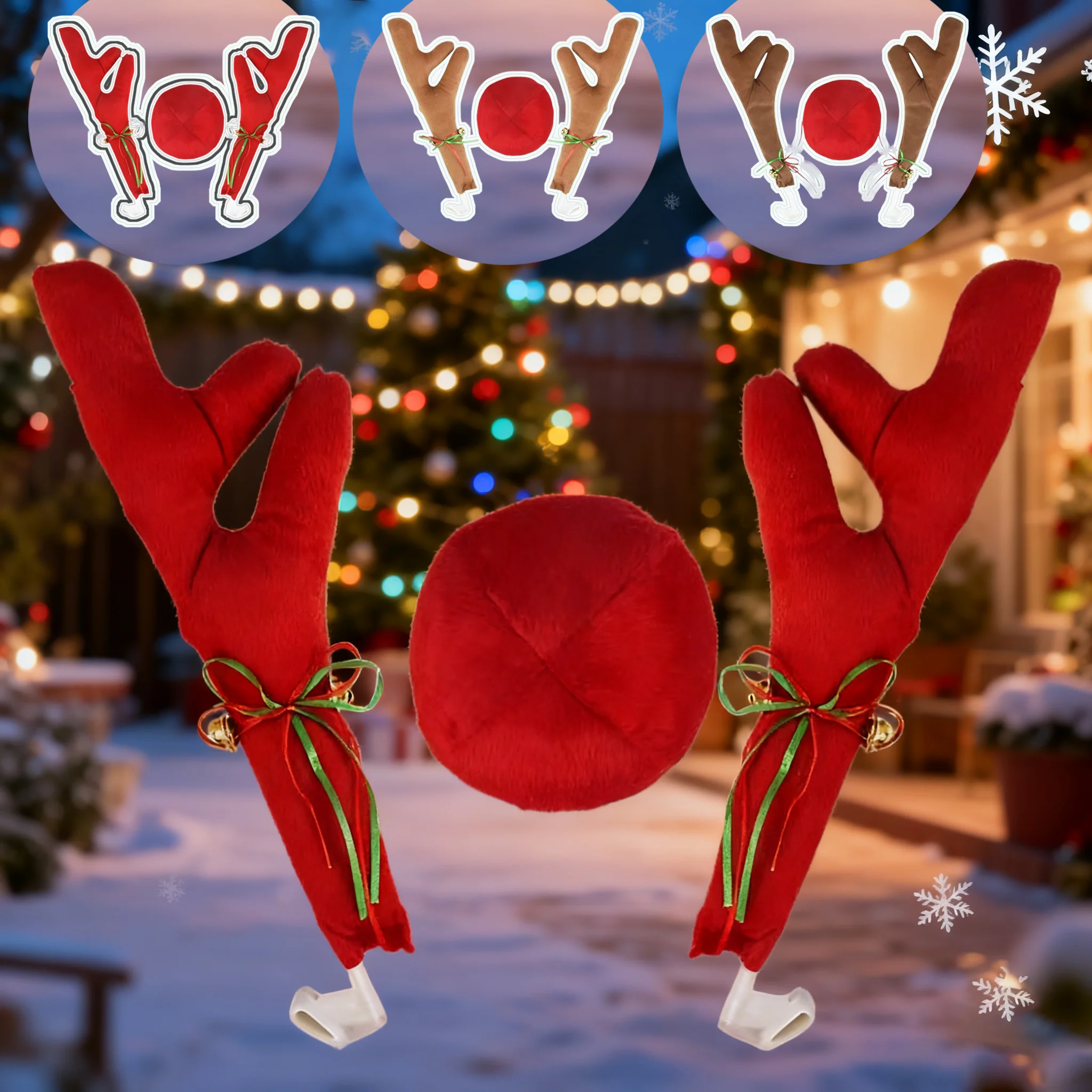 

1/3/5Pairs Christmas Car Decoration Deer Horn Antlers with Red Nose Tail Holiday Gift Set Car Accessories Pendant 2025