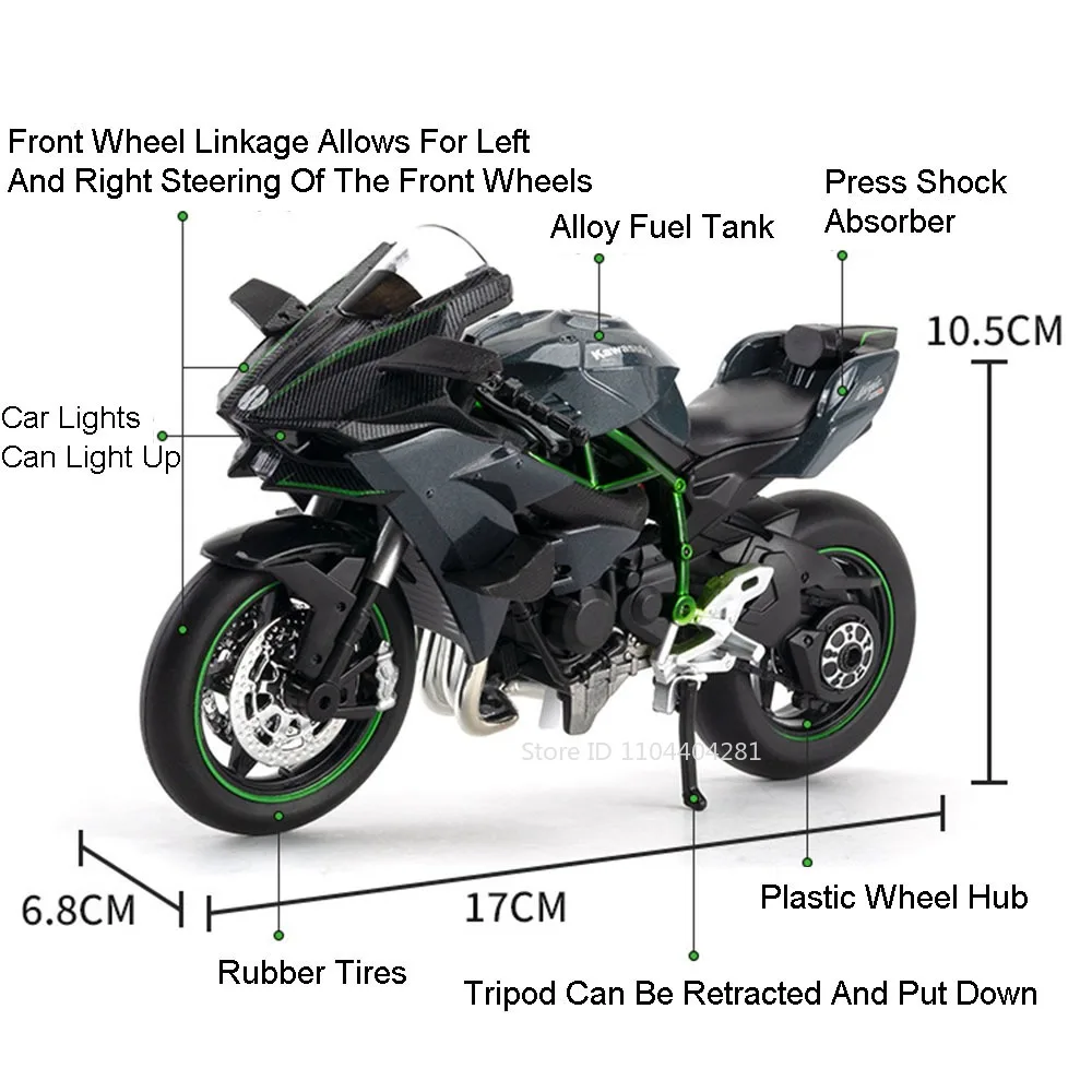 1:12 Kawasaki 400H2R S1000RR Modell Motorrad Spielzeug Legierung Diecast Auto Vorderrad Lenkung mit Licht Motorrad Spielzeug für Kind Geschenk – Detail 9