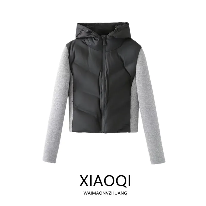 

Spring 2024 Women's Slim Fit Cotton Jacket Hooded Lightweight Splicing Design Commute Style Long Sleeve Short Zipper Coat