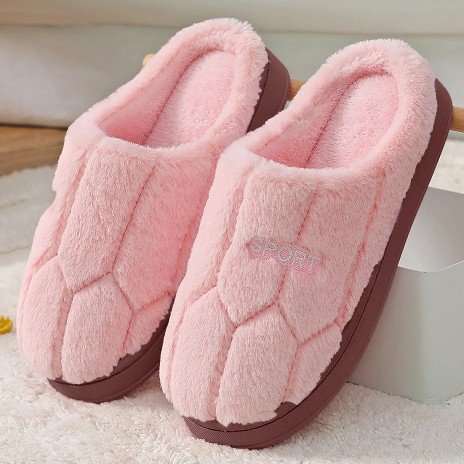 2024 New Women Fur Slippers House Couples Fluffy Slides Autumn Winter Solid Warm Plush Slippers Bedroom Ladies Cotton Shoes