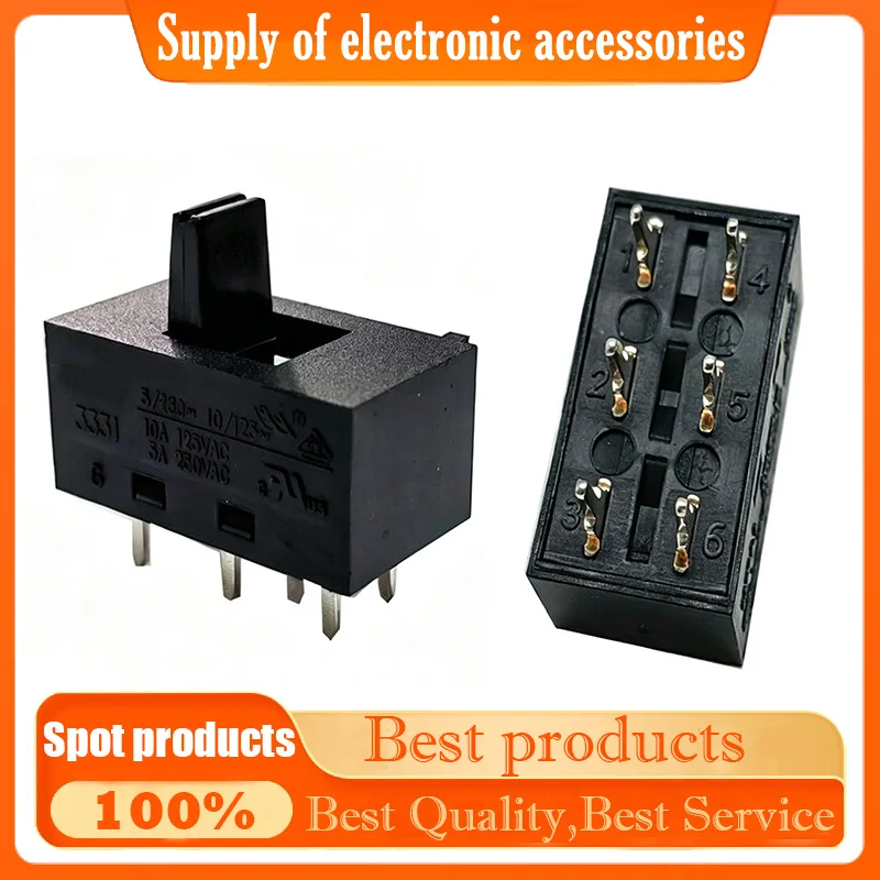 Original 3331 toggle switch 6-pin 2-position sliding switch power switch for electric heating fan Pin 5: 250V at 5A