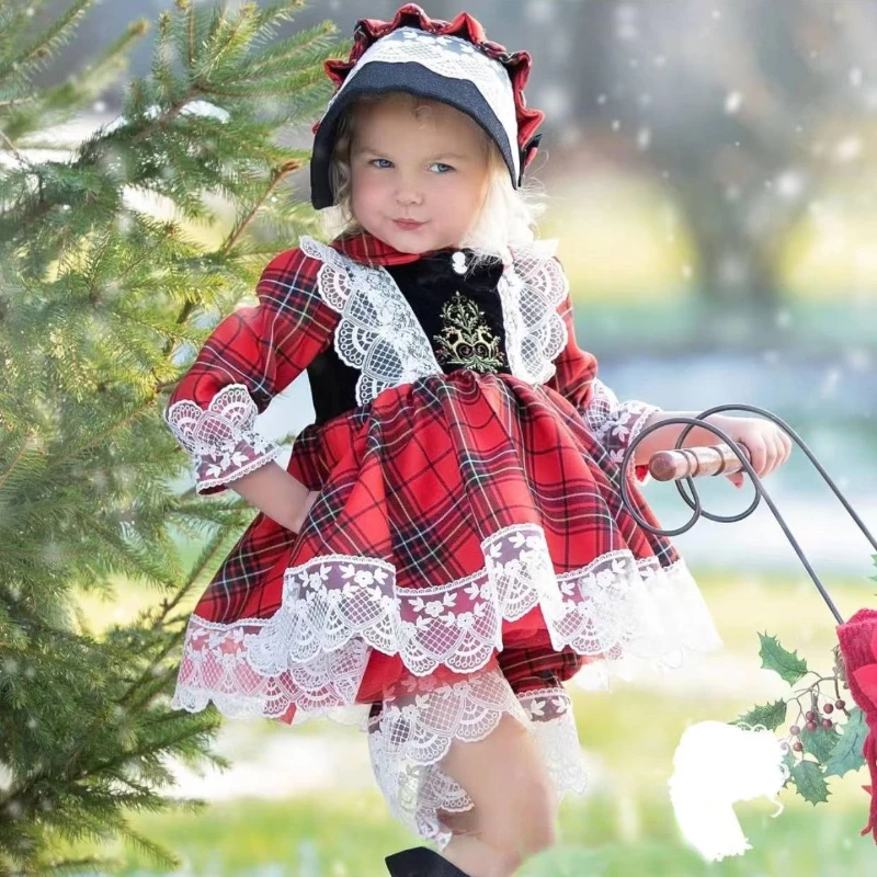 

Winter England Customized Girls' Dress Sweet Lolita Children Lolita Pupils Lolita Plaid Christmas Sweet Princess Dress Eid Dress