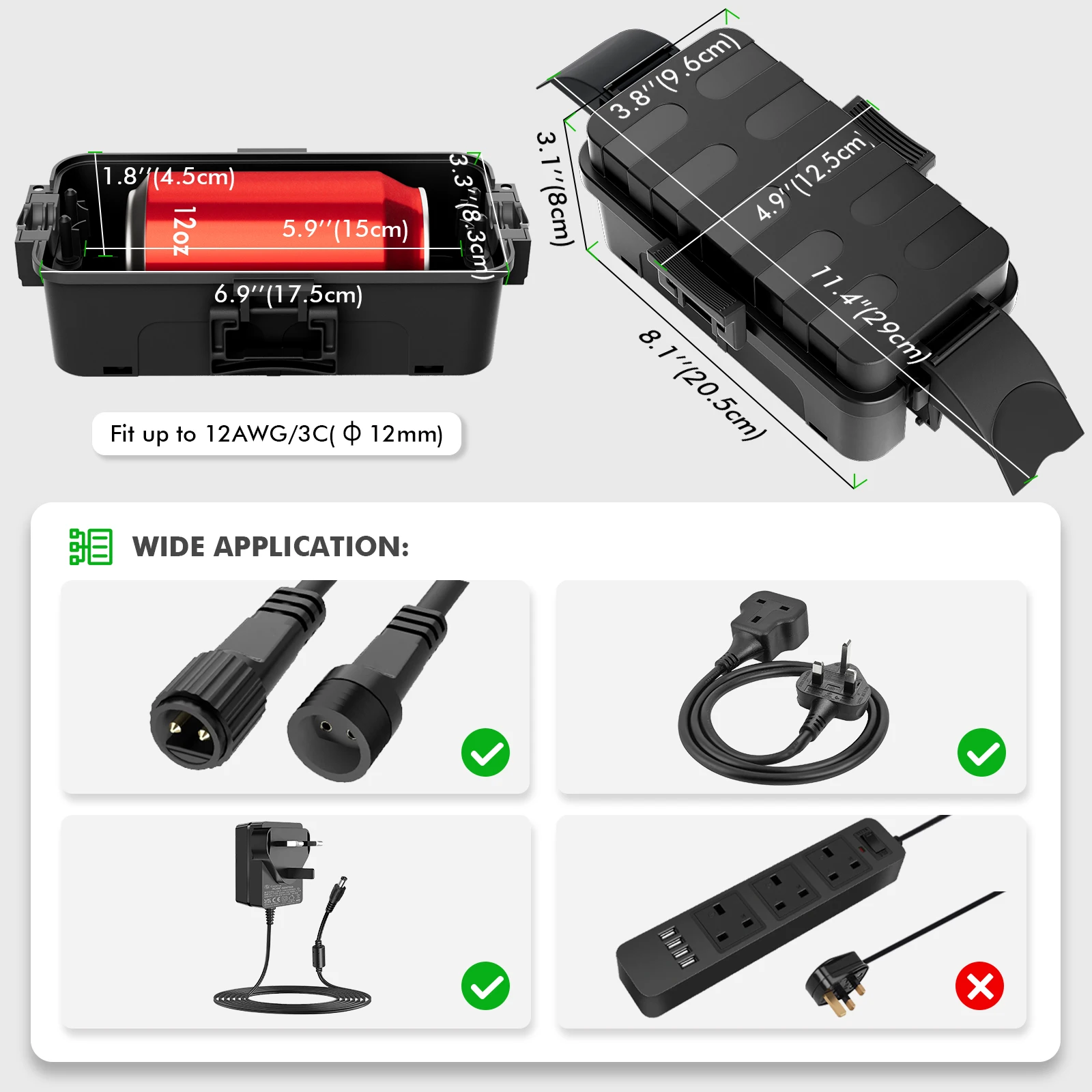 RESTMO 32 x 22 x 13 cm Copertura per prolunga esterna resistente alle intemperie Scatola per cavi impermeabile di grandi dimensioni con 1 scatola media per uso esterno