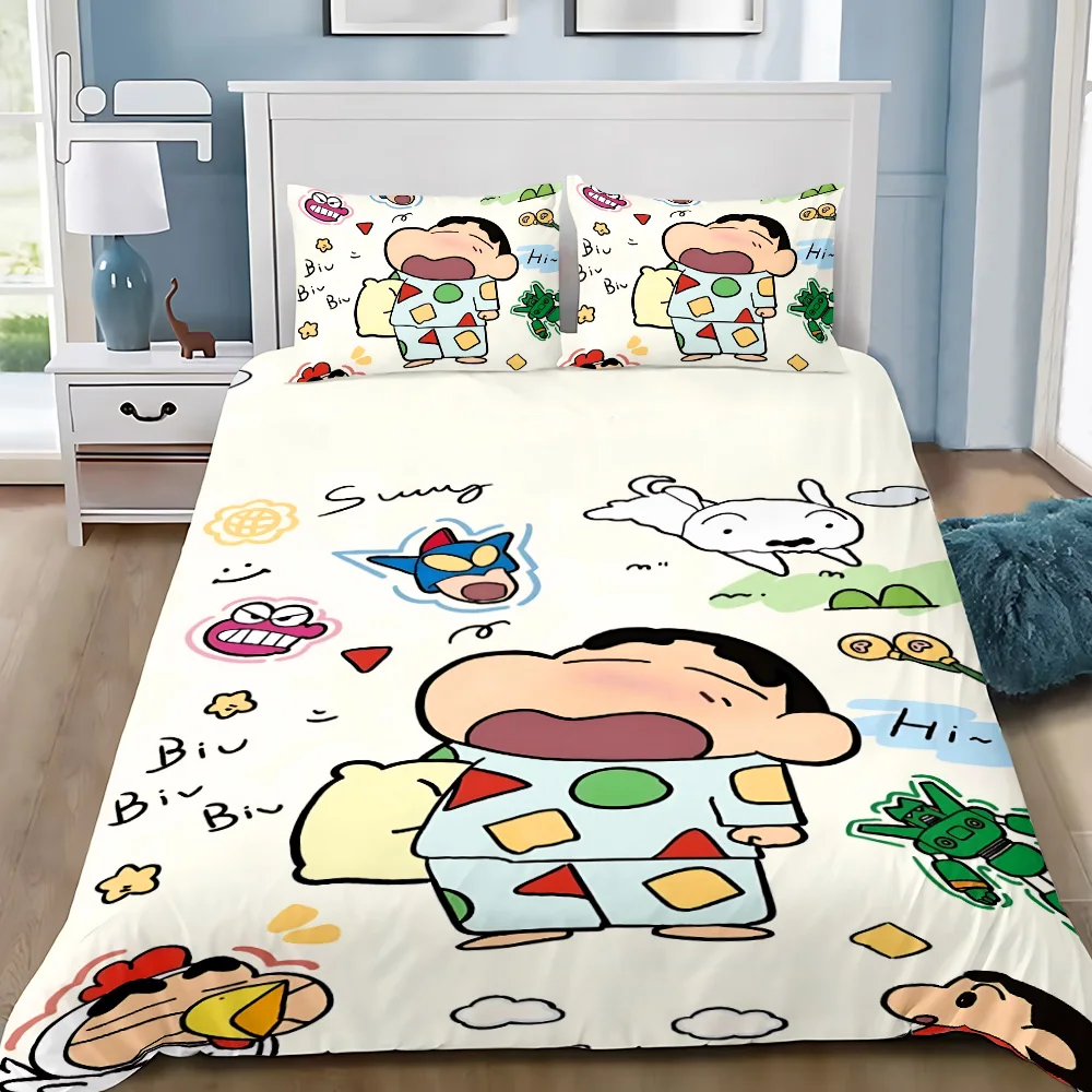 Cute Duvet Cover Pillowcase Bedding Set Crayons Shinchans Adult Boy Girl Bedroom Decoration Children Single Double Large Size