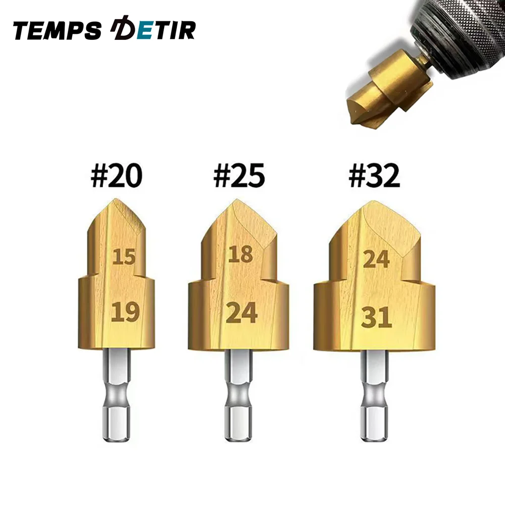 

Набор сверл для подъема водопроводных труб PPR, ступенчатое сверло для развертывания водопроводных труб из ПВХ 20/25/32 мм, шестиугольная ручка 1/4 дюйма, портативный инструмент для ремонта труб