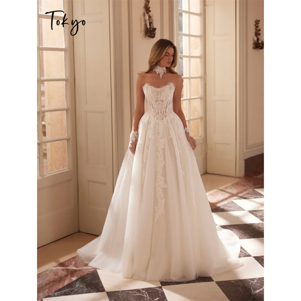 Tokyo Lace Corset Bodice A Line Wedding Dress High Neck Choker Tulle Formal Evening Gown Sweetheart Church Ceremony Skirts 2026