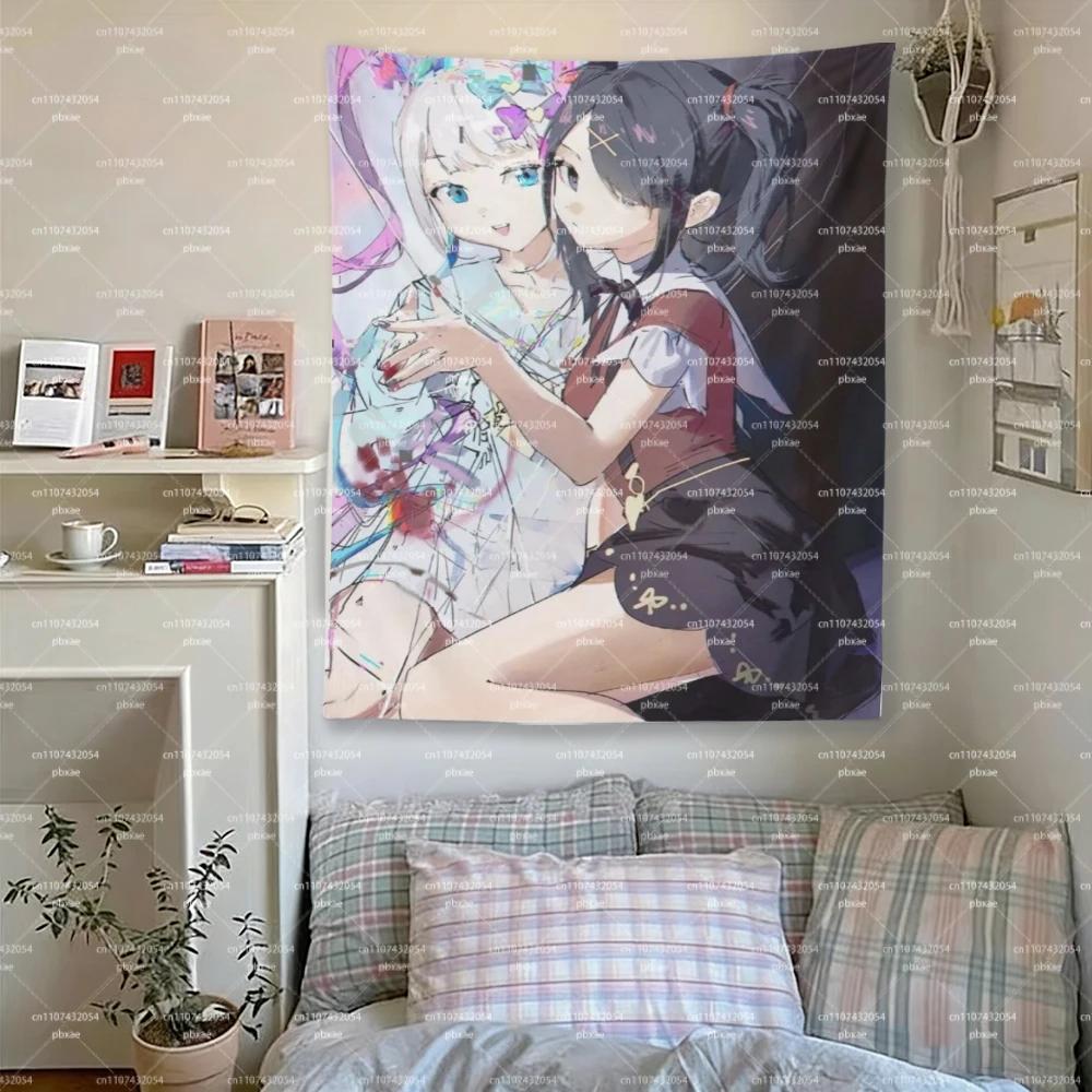 Anime Girls Glitch Art Tapestry, Kawaii Manga Character Wall Hanging, Aesthetic Room Decor for Bedroom & Dorm, Ideal Gift