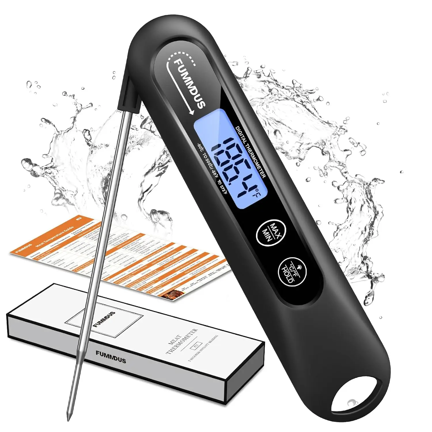 

Instant Read Food Thermometer with Backlight, Foldable Probe for Cooking, BBQ, and Kitchen Use