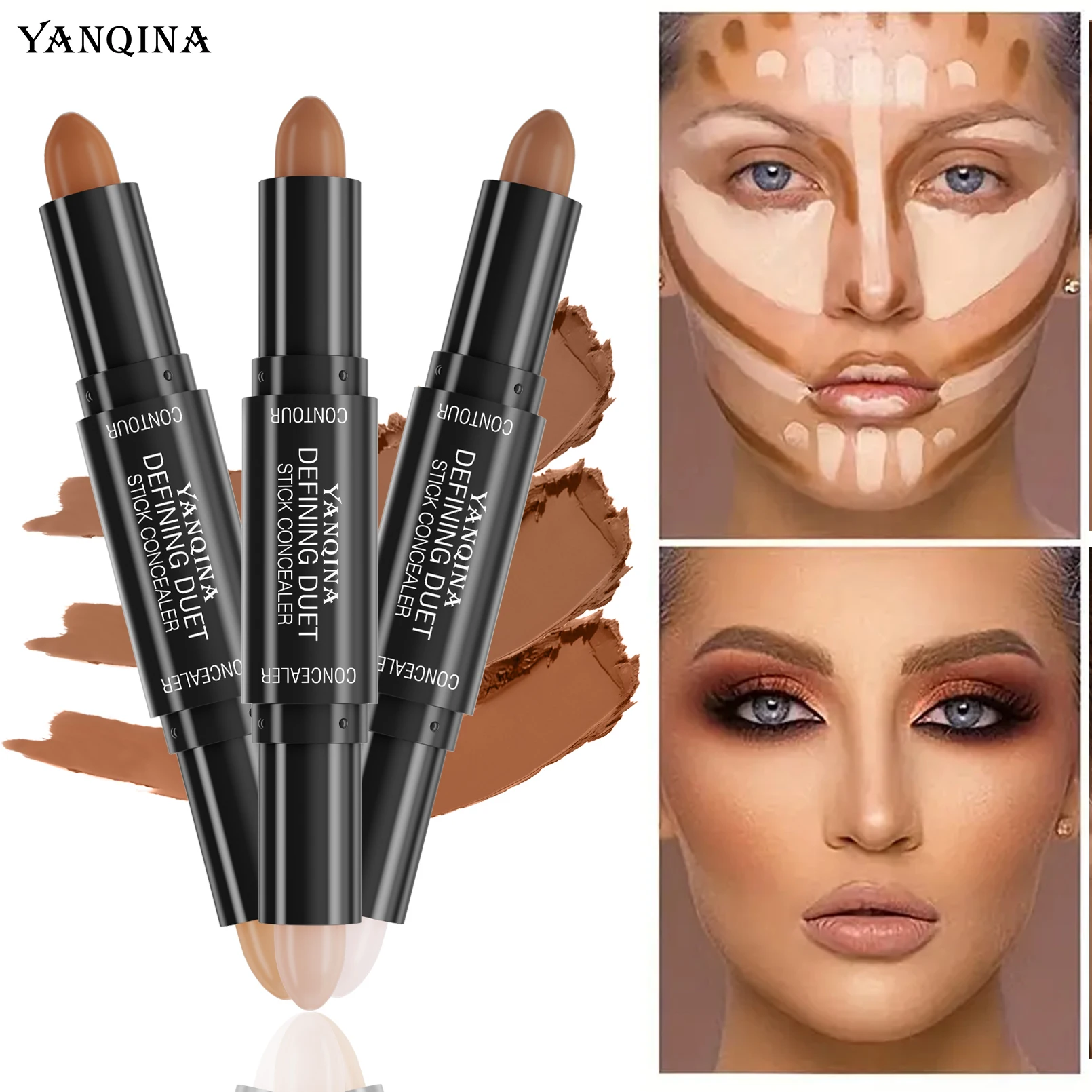 Barra de Maquillaje Mate de Doble Punta para Iluminar y Contornear, Corrector Iluminador para la Nariz, Lápiz Escultor Facial 3D para Principiantes