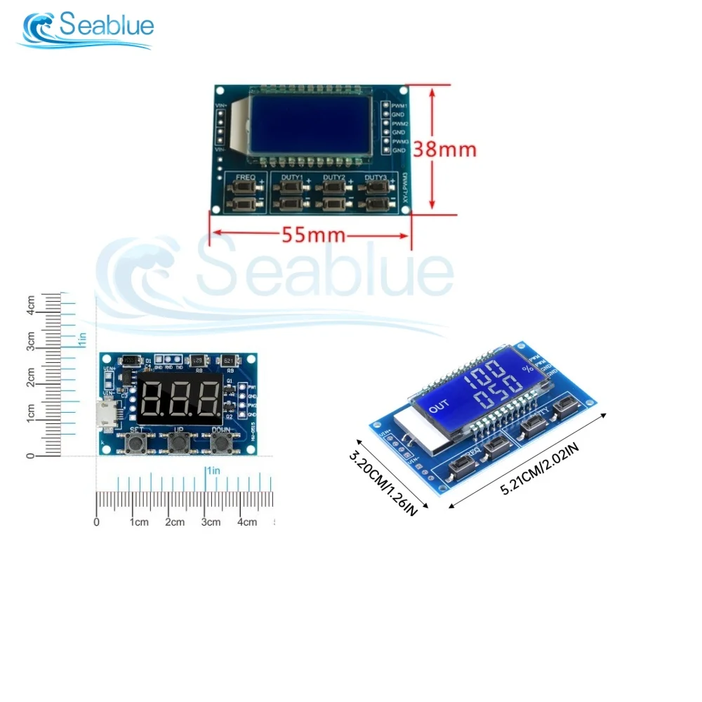 1/2/3 Channel Adjustable PWM Duty Cycle Pulse Frequency Module Square Wave Rectangular Wave Signal Generator Digital LCD Display