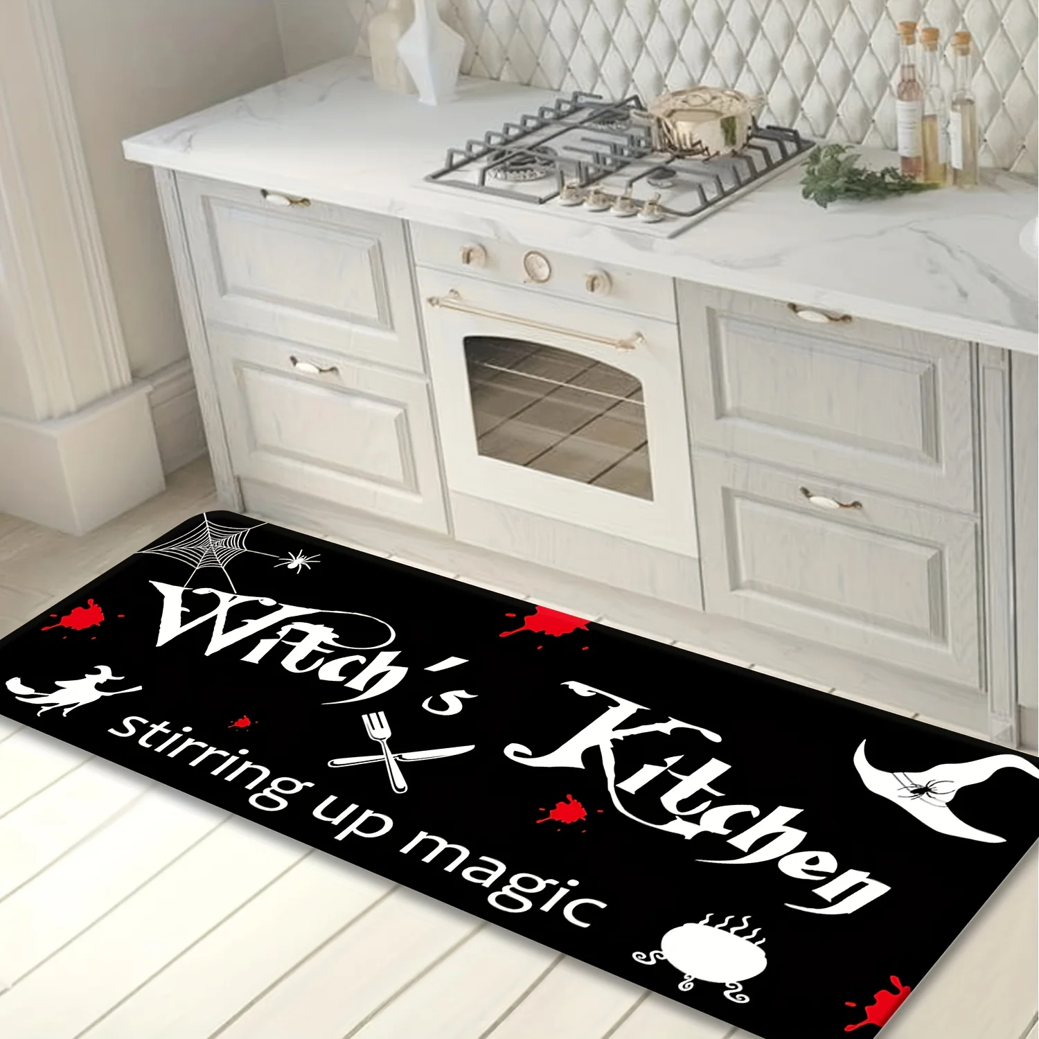 

Spooky Witch's Kitchen Runner Rug, Non-Slip Washable Floor Mat with Halloween Quote Print for Kitchen, Bedroom, Bathroom Area