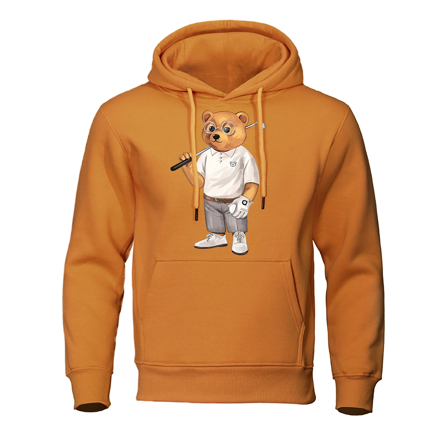 Mr. Bear With a Club In The Street Clothes Mens Hip Hop Loose Hoodies Warm Crewneck Hoody Crewneck Pullover Streetwear Man