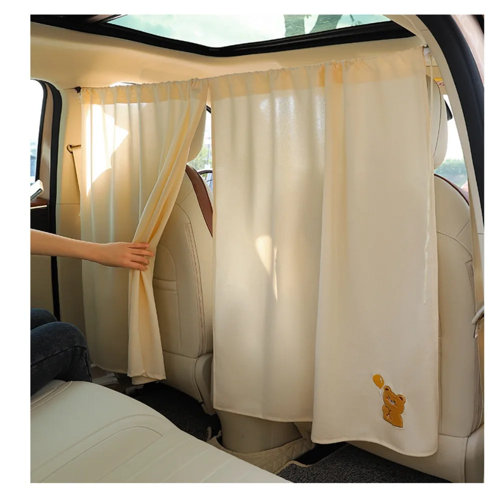 Beige Car Privacy Partition Curtain Easy to Install Universal Shading Sunscreen Curtain Durable Push and Pull Curtains