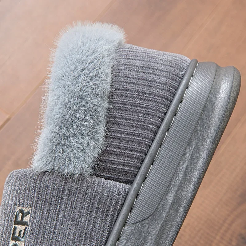 Big Size 50 51 New Winter Men Slippers Warm Home Cotton Shoes Indoor Thick Soled Non-slip Plush Slipper Bedroom Furry Slides