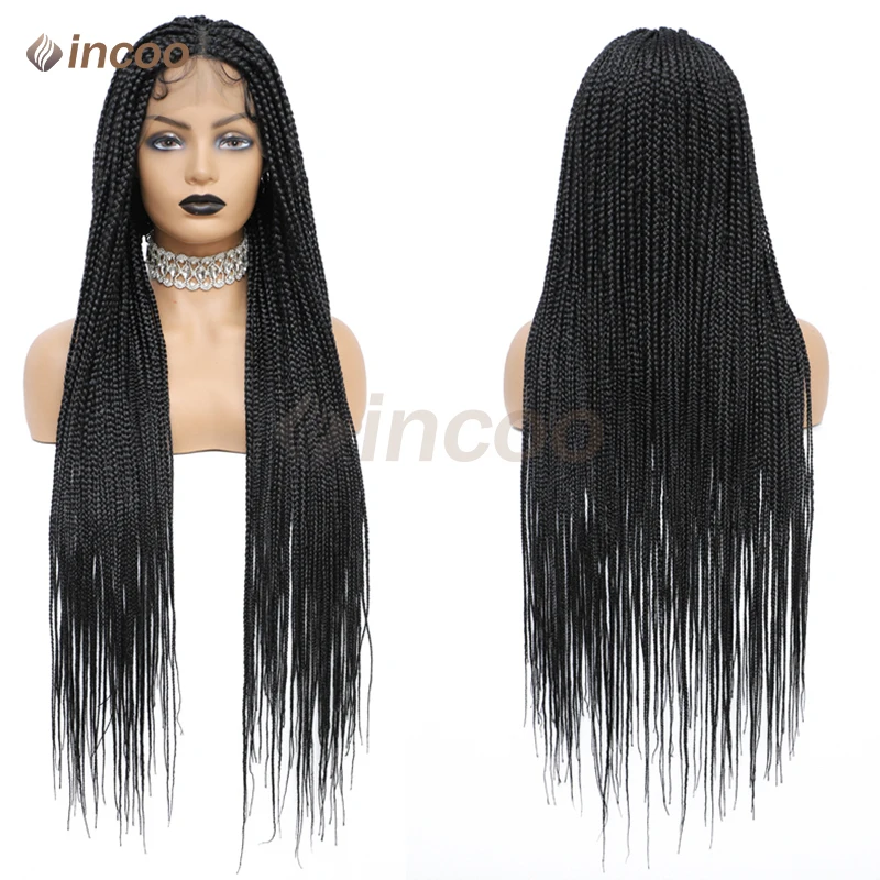 36 Inch Knotless Braided Wigs Synthetic Full Lace Front Cornrow Braids Small Box Square Hair Wigs African Hair