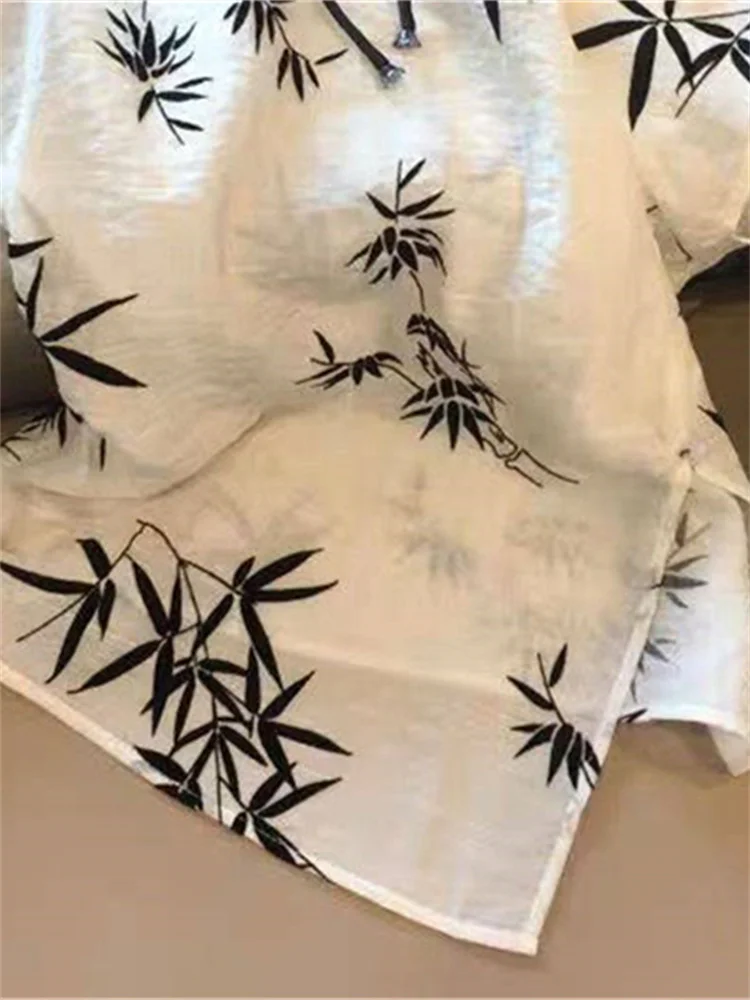 

New Chinese Sle Hollow Bamboo Le Embroidery irt Collar Men Women Summer Retro Waist Cinching ort Top Faion