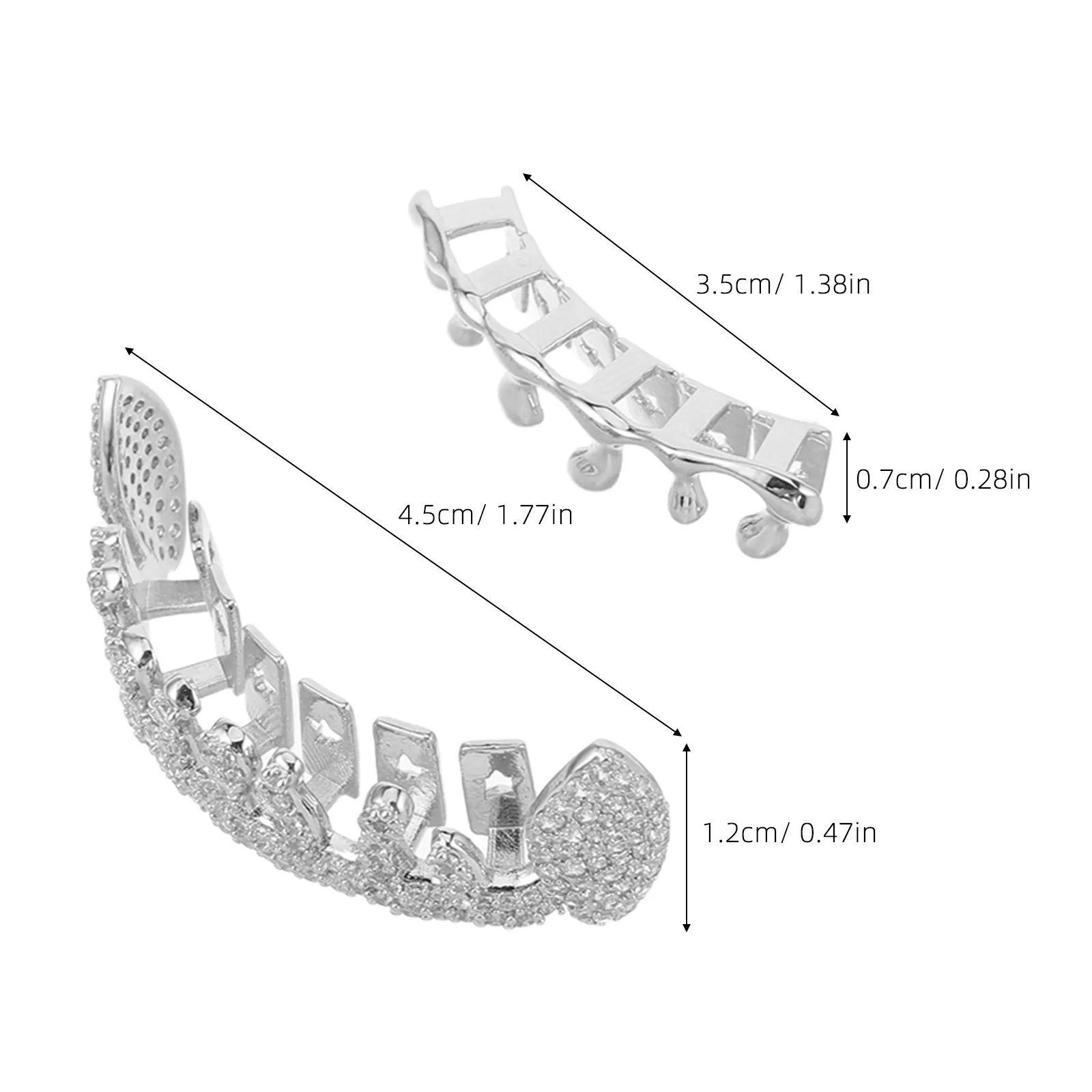 2Pcs Irregular Hip Hop Teeth Grill Silver Metal Mouth Grill Prop for Adults Cosplay Costume Party Rap Performance Tooth Charms