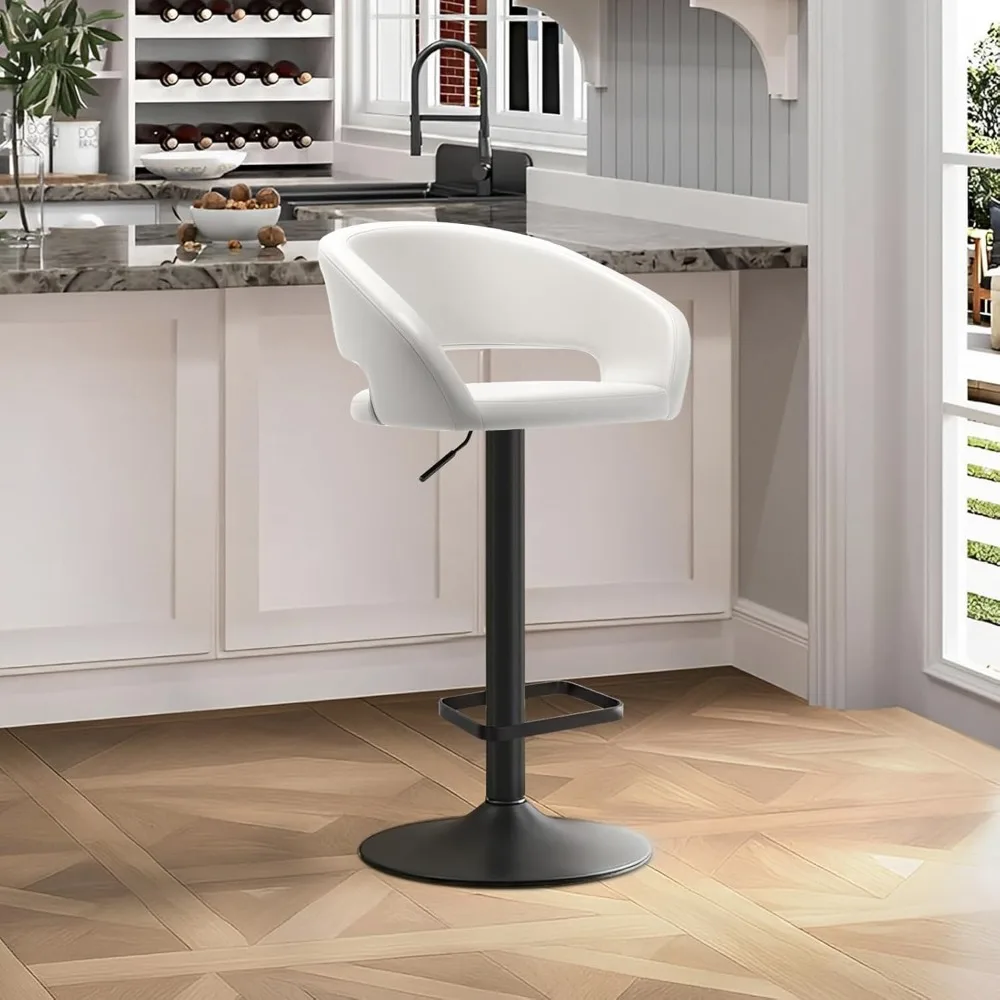 

Adjustable Swivel Bar Stool with Arms, Hollow Back & Footrest, Modern PU Leather Counter Height Stools, Gas Lift Bar Chair for K