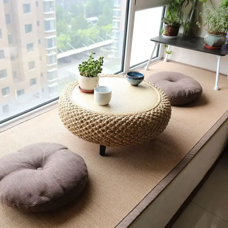 Çin Tarzı Rattan Dokuma Pencere Masa Tatami Sehpa Minimalist Zemin Alçak Masa, Ahşap Pencere Eşiği, Oturma Odası Mobilyaları