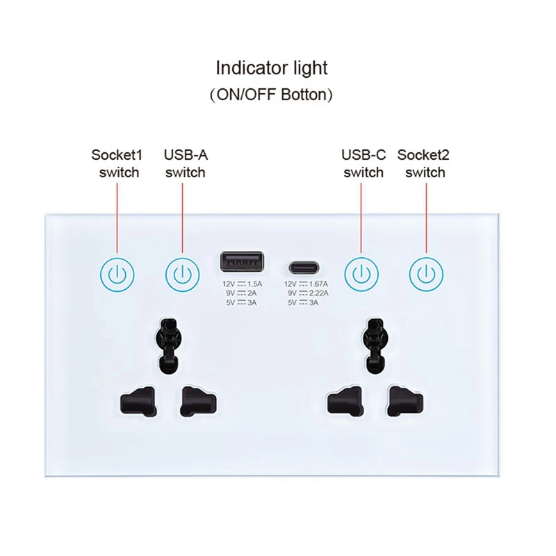 EU UK US Universal Plug Tuya Smart Socket Switch With USB And Type-C Port Outlet Smart Life