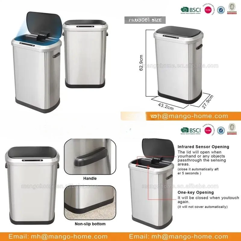 for 50L Smart Induction Stainless Steel Automatic Sensor Kitchen Trash Can  Waste Bin