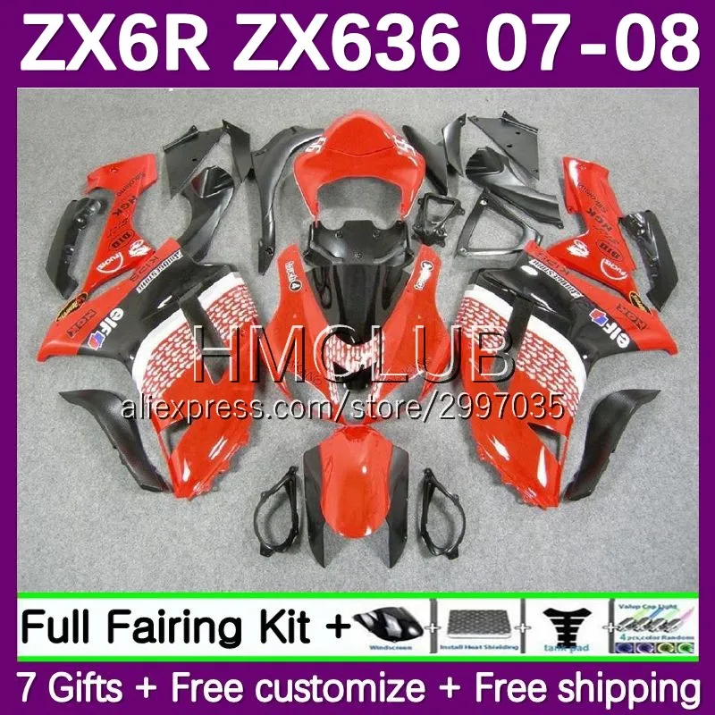 Fairing Kit For KAWASAKI NINJA red glossy  ZX 6R 600 636 6 R ZX636 ZX6R 07 08 101No.33 ZX-636 ZX600 600CC ZX-6R 2007 2008 Bod