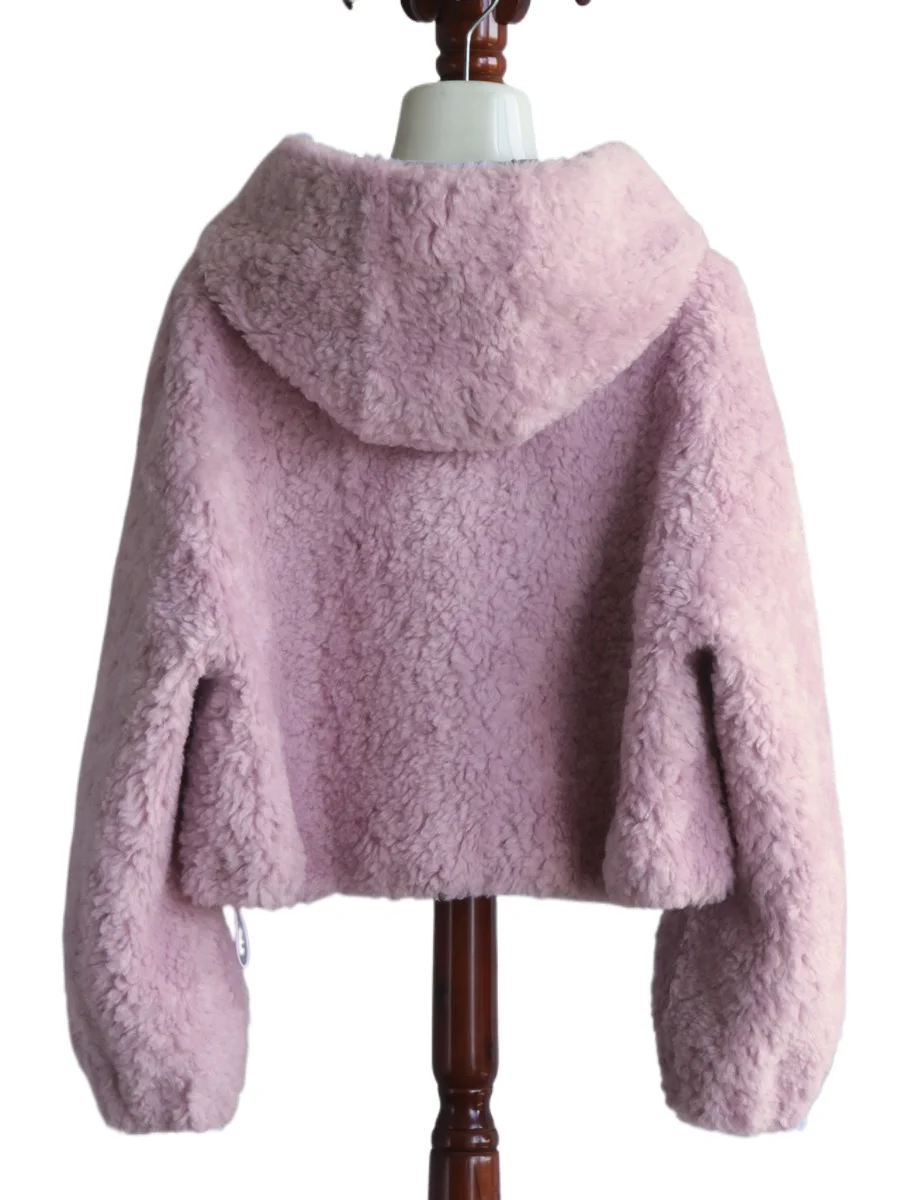 

2025 импортная австралийская шуба из цельной шерсти с капюшоном, короткая шуба из гранулированного композитного меха, интегрированная шуба