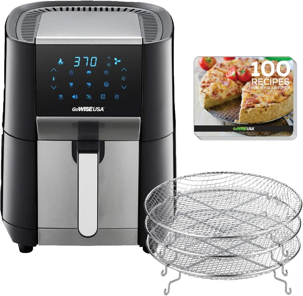 7Quart Air Fryer & Dehydrator with Ergonomic Touchscreen Display with Stackable Dehydrating Racks with Preheat & Broil Functions