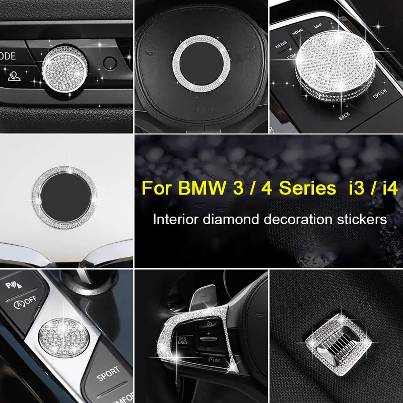

Для BMW 3 4 серии i3 i4 G20 G23 I01 G26 2020-2025 Мультимедийная ручка громкости Кнопка запуска Декоративная крышка Алмазная внутренняя наклейка