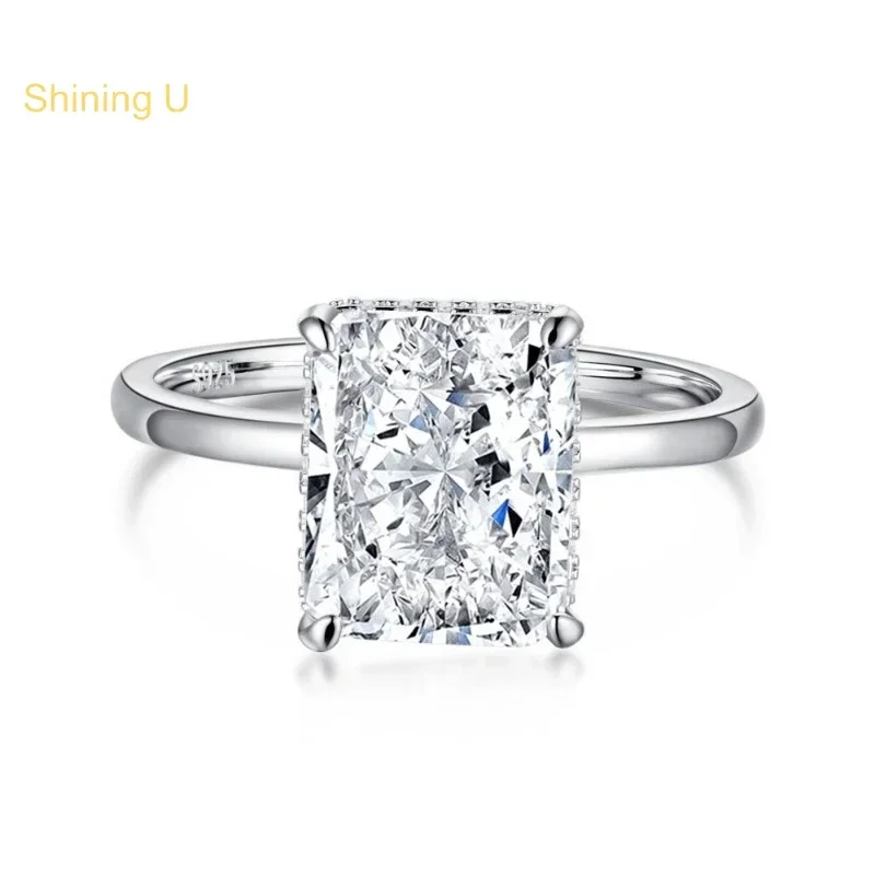 

Shining U S925 Silver Crushed Ice Cut High Carbon Diamond Rings for Women Radiant Cut 8*10mm Fine Jewelry Engagement