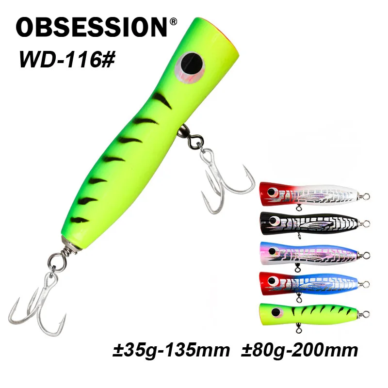 

OBSESSION WD116 Big Game Trolling Wood Popper Lure 80g Casting Carpenter Sea Boat Trolling Lures Topwater Wooden Fishing bait