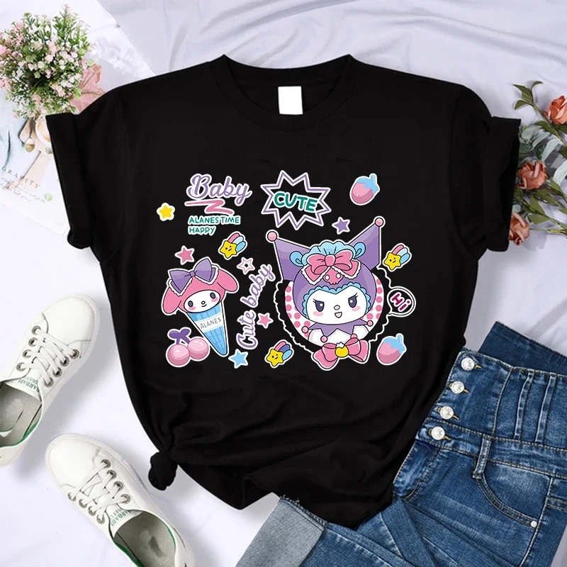 Street Gothic Kuromi Kawaii Cute T-shirt for Women Summer Loose Short Sleeve Couple Harajuku Graphic Tees Tops Funny T Shirts