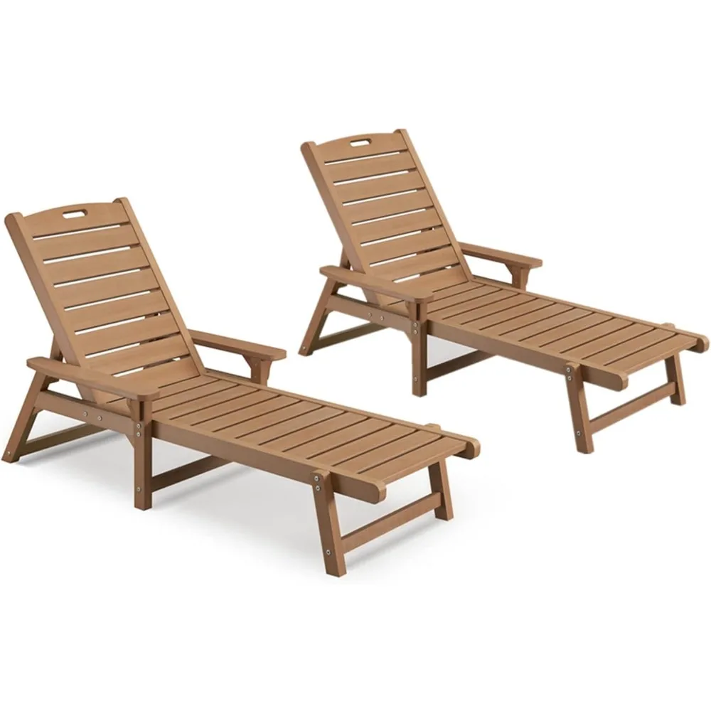

Chaise Lounges Set of 2, Lounge Chairs with Adjustable Backrest, Supports Up to 350 lbs,All Weather Recliner Poly Lumber Lounges