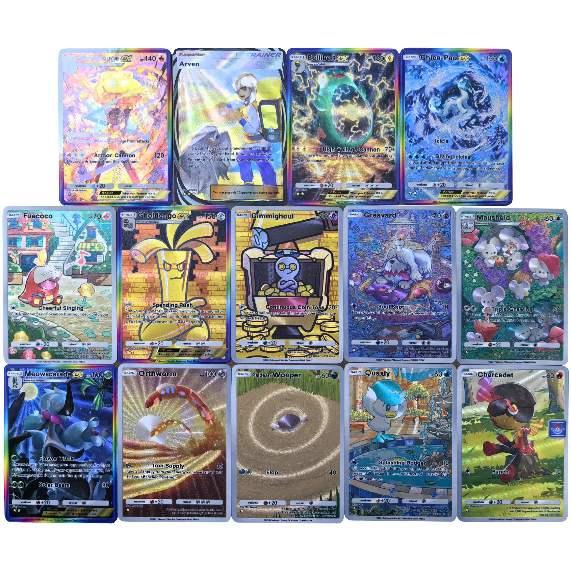 

14Pcs/set PTCG Fuecoco Gholdengo Bellibolt Quaxly Pocket Series English Texture Flash Card Classic Game Anime Collection Card
